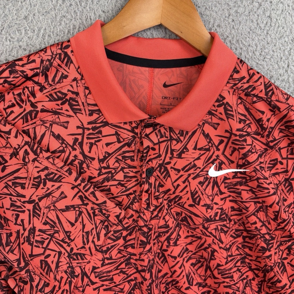 Nike Golf Polo Shirt Men's Large Red Golf Tee All Over Print AOP Performance